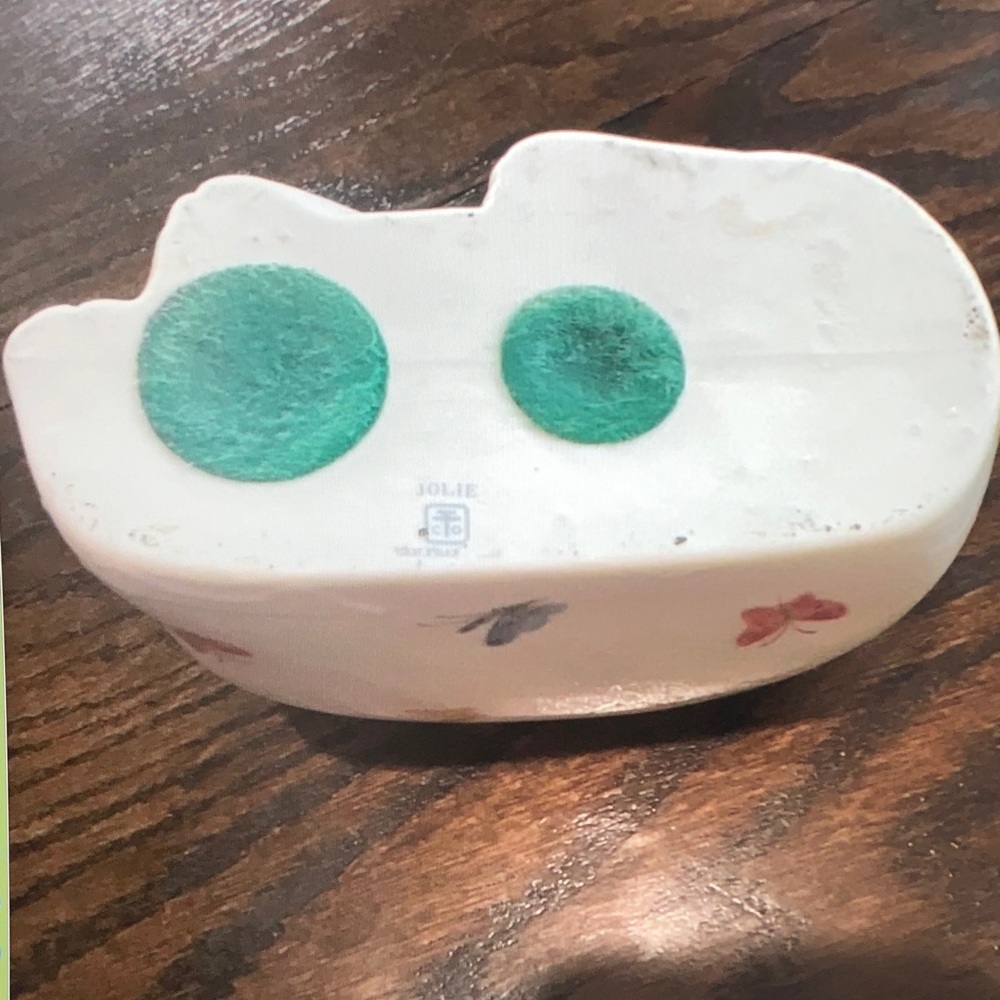 Jolie White Ceramic Cat Planter with Pastel Butterfly Accents - Picture 5 of 5